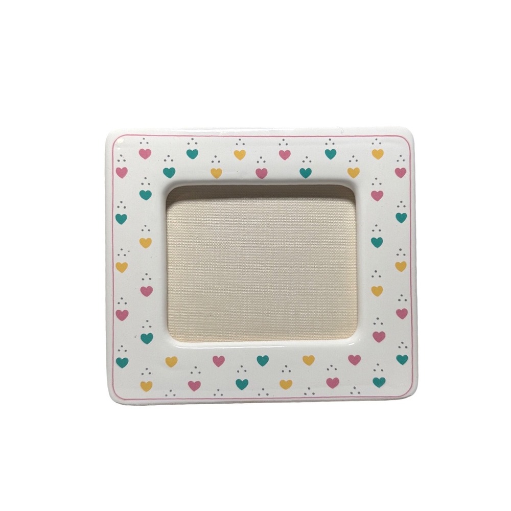 Vintage Papel Ceramic Musical Photo Frame Hearts Sankyo Japan White Pink 80s